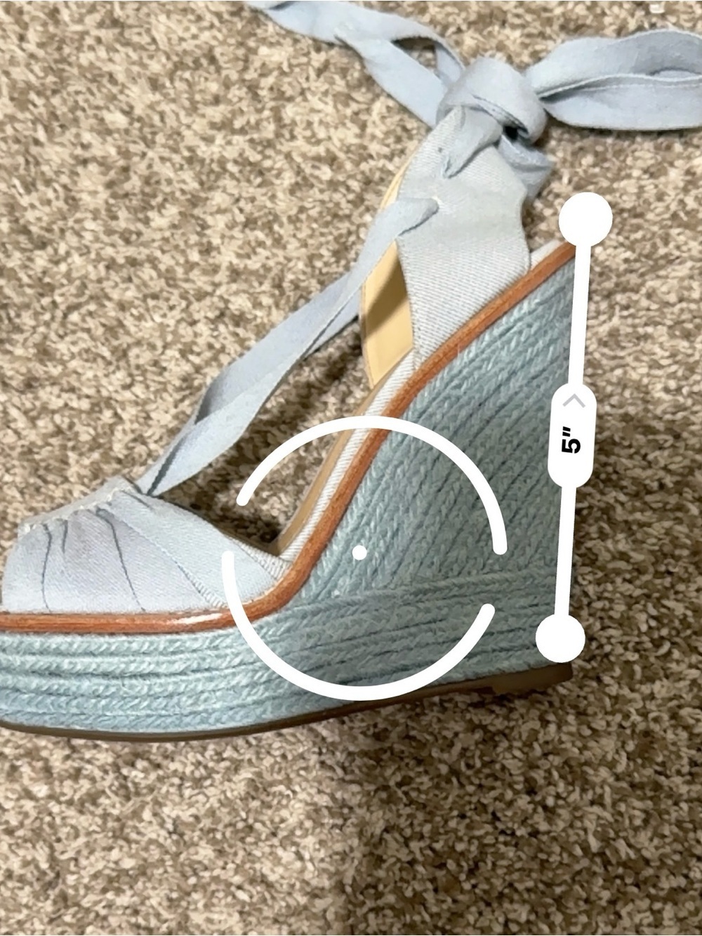 SCHUTZ Light Blue Denim Peep-Toe Wedge Sandals with Ankle Wraps - Picture 11 of 11